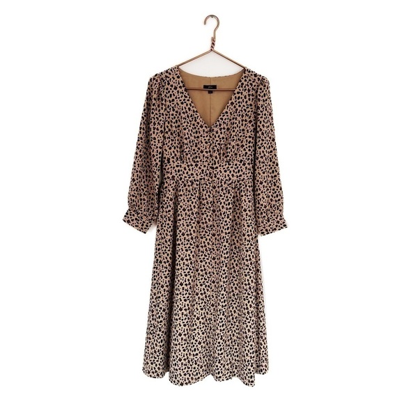 J.Crew Womens 0 Leopard Brown Button Front Midi Dress Long Sleeve - Picture 3 of 10